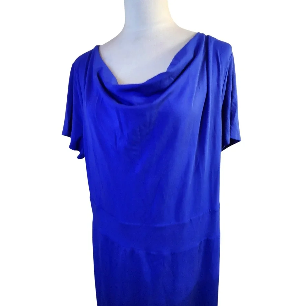 Talbots Womens Stretch Knit Jersey Sheath Dress Size 2XP Blue‎ Draped Lagenlook